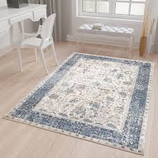 Tolle trendige sachen von maison du. Tapiso Tibet Teppich Klassisch Kurzflor Orientalisch Floral Ziegler Muster Creme Blau Vintage Wohnzimmer Okotex Tapiso Teppiche Online