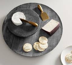 Acacia large slab lazy susan with bark rim. Black Marble Lazy Susan Pottery Barn