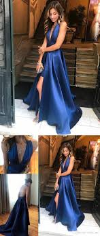 Gorgeous Prom Dresses Evening Dress 2019 Navy Blue Long Prom Dress Deep V Neck Prom Dresses Blue Satin Prom Dress Royal Blue Prom Dresses