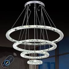 Dimmable Led Crystal Chandeliers Lights Remote Control Pendant Lamp Fixtures With 4 Ring D90705030 Ce Ul Fcc Lighting Pop