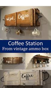 Coffee Bar Stations Are Made From Vintage Military Ammunition Crates These Wall Hangings Have Pressure Hinges And Cup H Ammo Box Unique Wall Decor Metal Clock