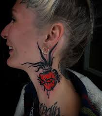 Colorful heart tattoo on neck. Updated 44 Sacred Heart Tattoo Designs August 2020