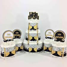Little Prince Black And Gold Baby Shower Cake Little Gentleman Diaper Cakes Black Gold Baby Shower Cakes For Boys Boy Baby Shower Themes Gold Baby Shower Decorations