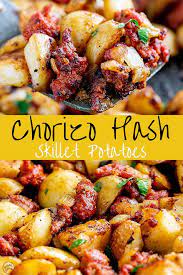 Chorizo Hash Skillet Chorizo Potatoes Sprinkles And Sprouts In 2020 Chorizo Recipes Dinner Breakfast Sides Chorizo And Potato