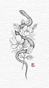 Fine Line Snake With Flowers Tattoos Snake Tattoo Design Badass Tattoos