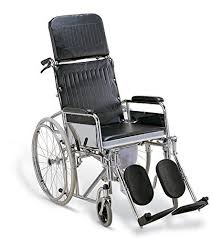 Renewa Commode Wheel Chair Fs Foldable Chromed Steel Frame Reclining High Back Detachable Armrest Elevating Footrest Solid Cast Chair Wheelchair Outdoor Chairs