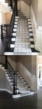 We now have beautiful stained hardwood stairs that truly transformed the space to feel like a new house. Beautiful Patterned Stair Runner On Dark Stained Stairs With Dark Hardwood Floor Stairs Design Home Construction New Home Construction