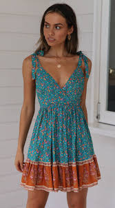 Turquoise Floral Slip Mini Dress Mini Dress Casual Country Dresses Casual Dresses