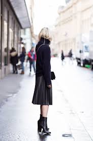 Grey knit sweater with black leather mini pleated skirt. 30 Ways To Style A Pleated Skirt Closetful Of Clothes