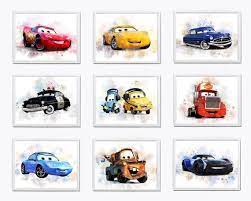 Set 9 Disney Cars Printable Art Watercolor Disney Cars Print Etsy In 2021 Watercolor Disney Car Wall Art Disney Decor