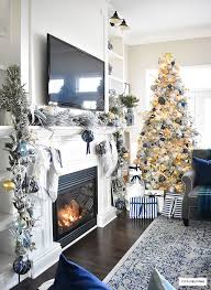 Blue And White Christmas Living Room Citrineliving Christmas House Lights Christmas Decorations Living Room Blue Christmas Decor