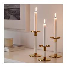 Glittrig Candlestick Set Of 3 Ivory Gold Ikea Candlesticks Gold Candle Sticks Candle Holders