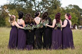 Our First Goth Wedding At The Barn And We Loved It Every Detail Pepper S Dark Purple Bridesmaid Dresses Purple Wedding Dress Fall Bridesmaid Dresses Purple
