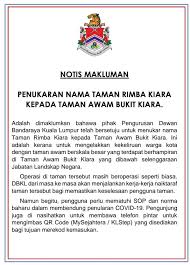 Notis Makluman Penukaran Nama Taman Rimba Kiara Kepada Taman Awam Bukit Kiara Portal Rasmi Dewan Bandaraya Kuala Lumpur
