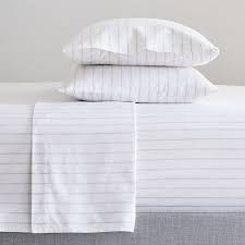 Black And White Striped Sheet Set Full Organic Washed Cotton Percale Simple Stripe Sheet Set In 2020 Striped Sheets Sheet Sets Organic Cotton Sheets
