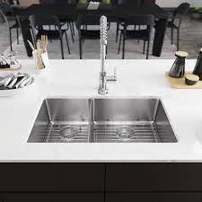 Because the ledge of the sink is attached underneath the counter stainless steel: Rene Undermount Stainless Steel 31 1 8 In 40 60 Double Bowl Kitchen Sink Kit R1 1037r 14 The Home Depot