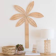 Deco Murale Palmier En Metal Et Rotin 70x100 Decoracion De Unas Decoracion De Pared Mimbre