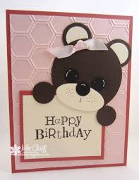 Handmade Happy Birthday Greeting Card For Kids Punch Art Happy Birthday Bear Card Girl Birthday Cards Kids Birthday Cards Cards Handmade