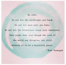 Be Soft Do Not Let The World Make You Hard Quote Be Soft Do Not Let The World Make You Hard Kurt Vonnegut Words Quotable Quotes Wonderful Words