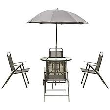 Giantex 6 Pcs Patio Garden Set Furniture Umbrella Gray With 4 Folding Chairs Table Round Table And Chairs Patio Furniture Sets Clearance Patio Furniture