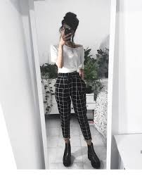 Aesthetic Black And White Plaid Pants Outfit Plaid Black Pants And White T Shirt Chicladies Uk In 2020 Retro Outfits Edgy Outfits Aesthetic Clothes