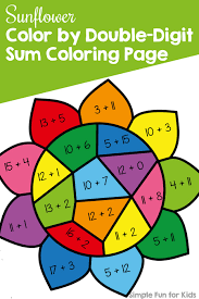 Two digit addition color by code worksheets & teaching easter color by code {differentiated} 2 digit addition & subtraction part color by number coloring page, part math worksheet, this second grade printable have your child begging to practice subtraction!2nd grade. Sunflower Color By Double Digit Sum Coloring Page Simple Fun For Kids