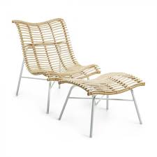 armchair iami with footrest of rotan and white metal kave home fauteuil repose pied repose pieds fauteuil