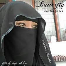 Cadar Butterfly Warna Hitam Bahan Sifon Arab Jetblack Yang Hitam Pekat Dipadu Dengan Tepian Bisban Dijahit Zigzag Jahitan Penj Niqab Beautiful Hijab Hijabi