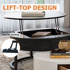 Round coffee table with storage lift. Amazon Com Homary Round Coffee Table Storage Lift Top Wood Coffee Table Lifts Up With Rotatable Drawers White Black Kitchen Dining