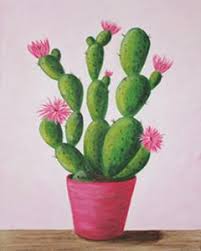 Social Artworking Canvas Painting Design Cactus In Bloom Succulent Painting Canvas Painting Designs Cactus Painting