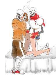 1girls 2boys ambiguous penetration blue shorts blushing brown  hair brown shorts cigarette doggy style female female frisk female human  female penetrated frisk human human penetrated kissing male malefemale  malefemalemale