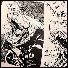 Every Once In Awhile You Get Commissioned To Illustrate A Shark Man Leveraging The Divine Power Of Heavy Metal Against De Animal Drawings Illustration Fish Art