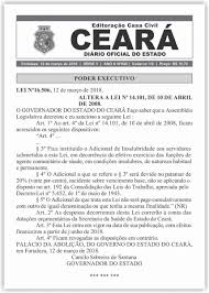 Cerimônia solene marca aniversário de 130 anos do ministério público do estado do ceará. Confira Lei 16 506 Adicional De Insalubridade Dos Acs Do Ceara No Diario Oficial Do Estado Sindsaude Ceara