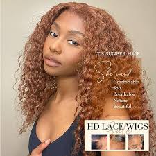 Sunber Lace Front Wigs Human Hair Ginger Brown Curly 13x4 Lace Front Wigs  #30 Color Pre Plucked with Baby Hair 180% Density 12A Brazilian Virgin Hair  18Inch Ginger Lace Front Wigs Human Hair -
