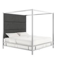 Black metal canopy bed frame king. King Evert Chrome Metal Canopy Bed With Panel Headboard Charcoal Inspire Q Target