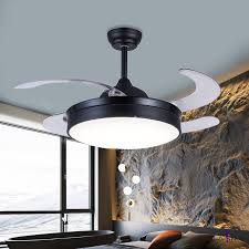 Nowadays, many ceiling fans come with light or even chandelier. Black Led Ceiling Fan Light Modernist Metallic Round 4 Blade Semi Flush Lamp With Wall Remote Control 42 W Beautifulhalo Com