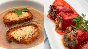 .pimientos rellenos de carne, repollo relleno, pimientos al horno arguiñano, pimientos rellenos vegetarianos técnicas de cocina. Sopa De Cebolla Y Queso Pimientos Rellenos De Morcilla Cocina Abierta De Karlos Arguinano Youtube