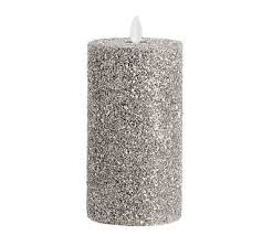 Pottery Barn Holiday 2017 D3 Premium Flicker Flameless German Glitter Pillar Candle Silver 3 X 6