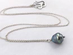 Tahitian Pearl Pendant Necklace Solid Sterling Silver Single Genuine Baroque Tahitian Pearl Grey Blue Bronze Saltwater Pearl