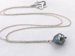 tahitian pearl pendant necklace solid sterling silver single genuine baroque tahitian pearl grey blue bronze saltwater pearl