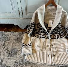 Western Cowichan Print Cream Cardigan Sweater