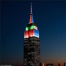 Its name is derived from the nickname for the state of new york. Empire State Building Lights Up Red And Green For Christmas And Blue For Hanukkah Daily Mail Online