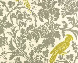 Golden Mustard Yellow Birds Fabric Tropical Gray Florals Fabric Decor Fabric Birds Bird Curtains