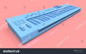 Blue Synthesizer Midi Keyboard On Pink Background Synth Keys Close Up 3d Rendering Midi Keyboard Synthesizer Keyboard