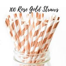 Rose Gold Biodegradable Paper Straws Disposable Compostable Drinking Decorative Striped Straw Set O In 2020 Gold Straws Rose Gold Paper Gold Bridal Showers