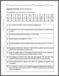 Global Absolutism Code Puzzle Worksheet Free To Print Pdf File For High School World Hi High School World History World History Teaching History Worksheets