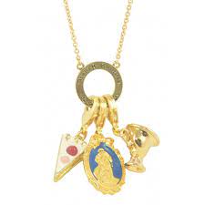 Disney Couture Gold Plated Three Charm Necklace Set Beauty The Beast Disney Necklace Disney Jewelry Disney Couture