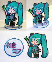 Perler Bead Hachune Miku With Stand Anime Perler Anime Perler Beads Diy Perler Beads