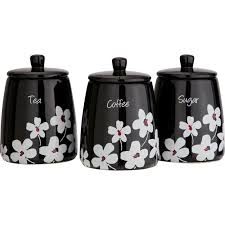Black And White Canister Set Of 3 Black Scatter Floral Storage Leko Co Uk Kitchen Jars Kitchen Jars Storage Cookware Gifts