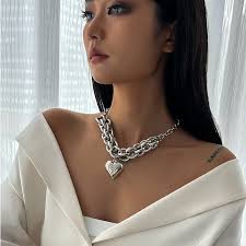 DIEZI-collar con colgante de corazón Vintage Punk para mujer, gargantillas  llamativas de Color dorado y plateado, cadena para clavícula, joyería